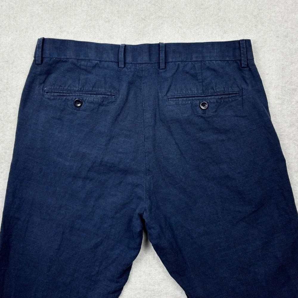 Banana Republic Aiden Mens 33x30 Navy Blue Linen Cotton Chino Pants 184661
